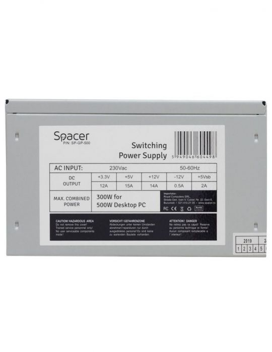 Sursa spacer 500 (300w for 500w desktop pc) fan 120mm 1x pci-e (6) 4x s-ata retail box sp-gp-500  (include tv 1.75lei) Spacer - 