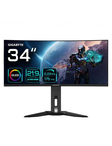 GIGABYTE MO34WQC monitoare LCD 86,4 cm (34") 3440 x 1440 Pixel Wide Quad HD OLED Negru - Tik.ro