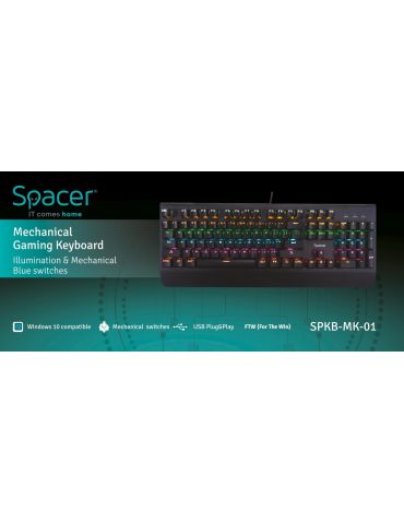 Tastatura mecanica spacer usb switch-uri mecanice albastre 50 mil. apasari 104 taste anti-ghosting 26 taste anti-spill palm rest
