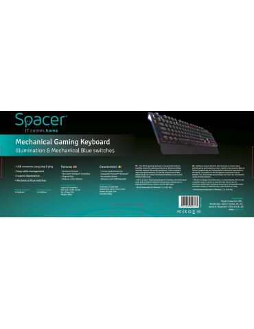 Tastatura mecanica spacer usb switch-uri mecanice albastre 50 mil. apasari 104 taste anti-ghosting 26 taste anti-spill palm rest