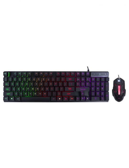 Kit gaming spacer usb tastatura rgb rainbow + mouse optic 7 culori black sp-gk-01   (include tv 0.8lei) Spacer - 1