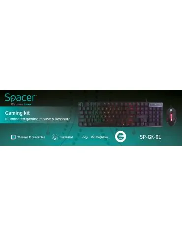 Kit gaming spacer usb tastatura rgb rainbow + mouse optic 7 culori black sp-gk-01   (include tv 0.8lei) Spacer - 1