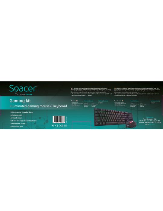 Kit gaming spacer usb tastatura rgb rainbow + mouse optic 7 culori black sp-gk-01   (include tv 0.8lei) Spacer - 1