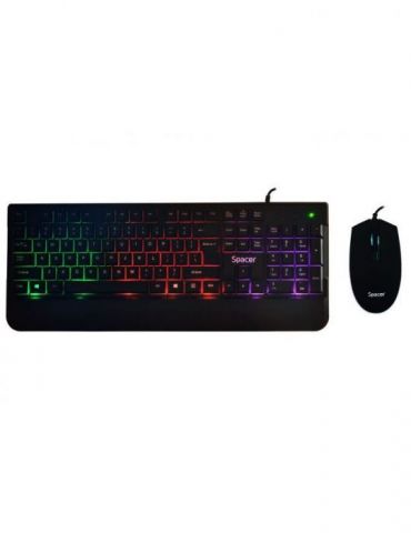 Kit gaming spacer usb invictus tastatura rgb rainbow + mouse optic 7 culori black spgk-invictus   (include tv 0.8lei) Spacer - 1 - Tik.ro