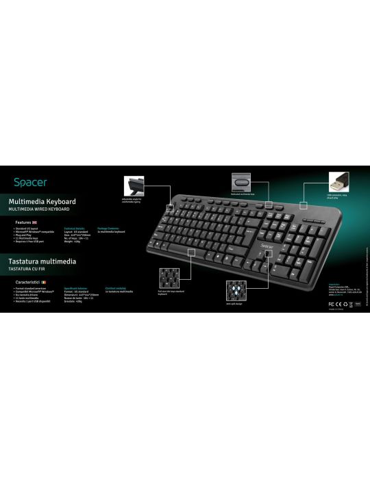 Tastatura spacer usb multimedia 104 taste + 11 taste multimedia anti-spill black spkb-169 45504123   (include tv 0.8lei) Spacer 