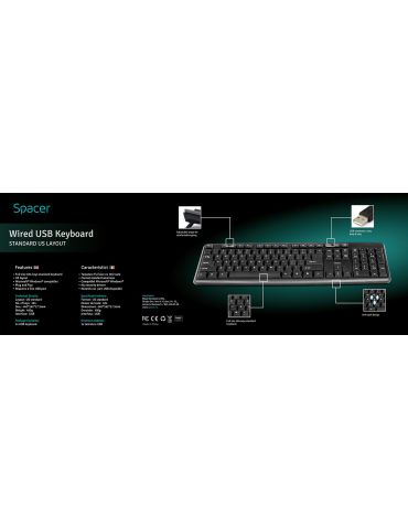 Tastatura spacer usb 104 taste anti-spill black spkb-s62/45505855   (include tv 0.8lei) Spacer - 1
