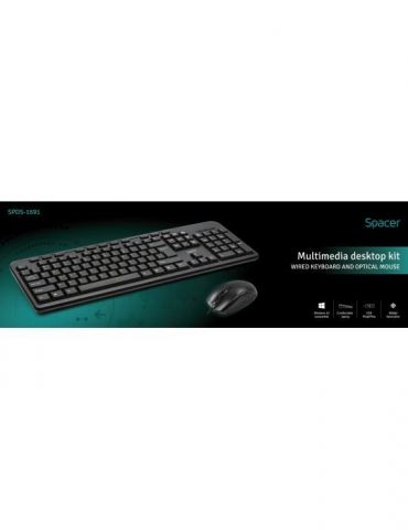 Kit wired spacer usb tastatura multimedia spkb-169 + mouse optic spmo-m11 black spds-1691  /45505412 (include tv 0.8lei) Spacer 