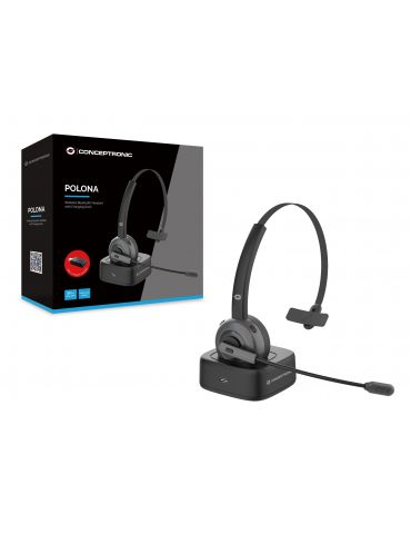 Conceptronic POLONA03BD cască audio & cască cu microfon Căști Fără fir Bandă de fixare pe cap Birou Call center Bluetooth Stand