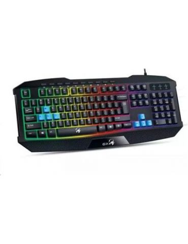 Tastatura genius gaming usb multimedia 104 taste + 10 taste multimedia iluminare 7 culori black scorpion k215 31310474100  (incl