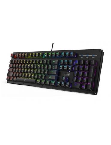 Tastatura genius gaming usb multimedia 104 taste (dintre care 12 au si fct. multimedia) 19 taste anti-ghosting iluminare 7 culor
