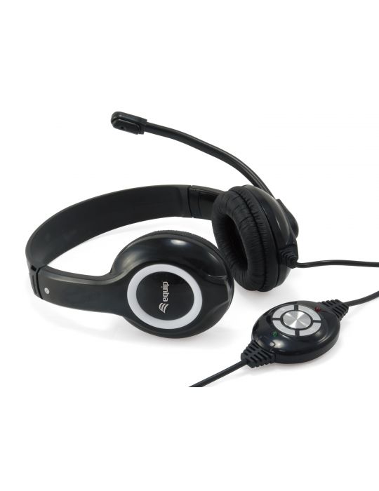 Equip 245301 cască audio & cască cu microfon Căști Prin cablu Bandă de fixare pe cap Apeluri Muzică USB Tip-A Negru