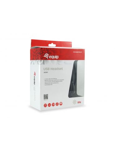 Equip 245301 cască audio & cască cu microfon Căști Prin cablu Bandă de fixare pe cap Apeluri Muzică USB Tip-A Negru