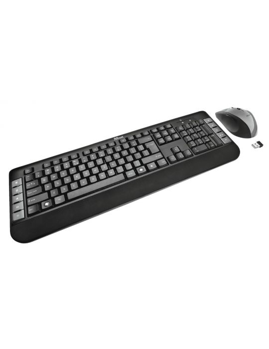 Kit tastatura si mouse trust tecla wireless 106 taste format standard mouse  4/1 butoane negru tr-18040 (include tv 0.8lei) Trus