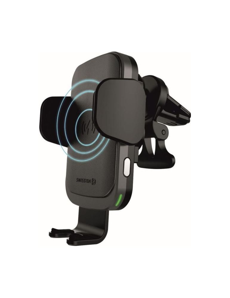 Swissten W2-AV5 / Kit Auto Suport grila aerisire+Incarcator Wireless Smart, Buton deschidere automata, Suprafata cauciucata, 15W
