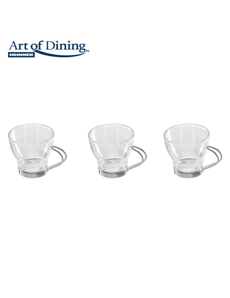Set 3 cesti 110 ml din sticla cu maner inox