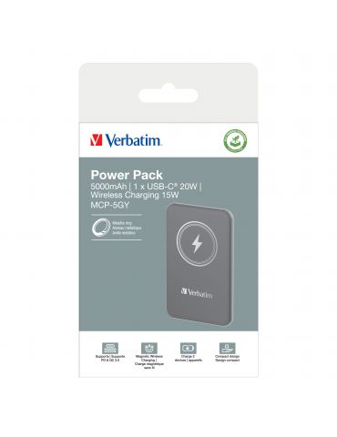 Verbatim Charge 'n' Go Polimer Litiu (LiPo) 5000 mAh Încărcare fără fir Gri
