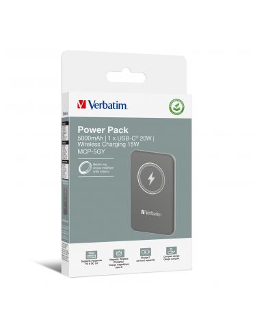 Verbatim Charge 'n' Go Polimer Litiu (LiPo) 5000 mAh Încărcare fără fir Gri