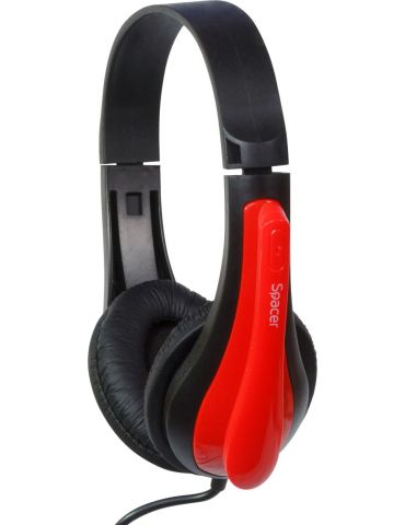 Casti  spacer cu fir standard utilizare multimedia microfon pe brat conectare prin jack 3.5 mm x 2 negru / rosu spk-507 (include
