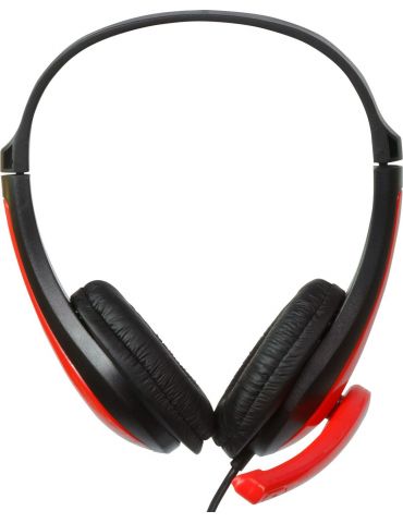 Casti  spacer cu fir standard utilizare multimedia microfon pe brat conectare prin jack 3.5 mm x 2 negru / rosu spk-507 (include