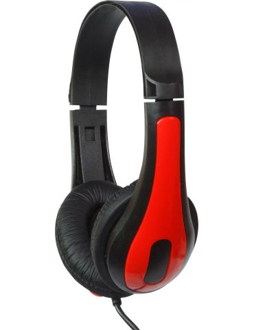 Casti  spacer cu fir standard utilizare multimedia microfon pe brat conectare prin jack 3.5 mm x 2 negru / rosu spk-507 (include