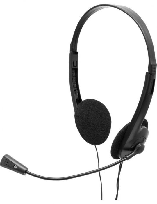 Casti  spacer cu fir standard utilizare multimedia call center microfon pe brat conectare prin jack 3.5 mm x 2 negru spk-223 (in