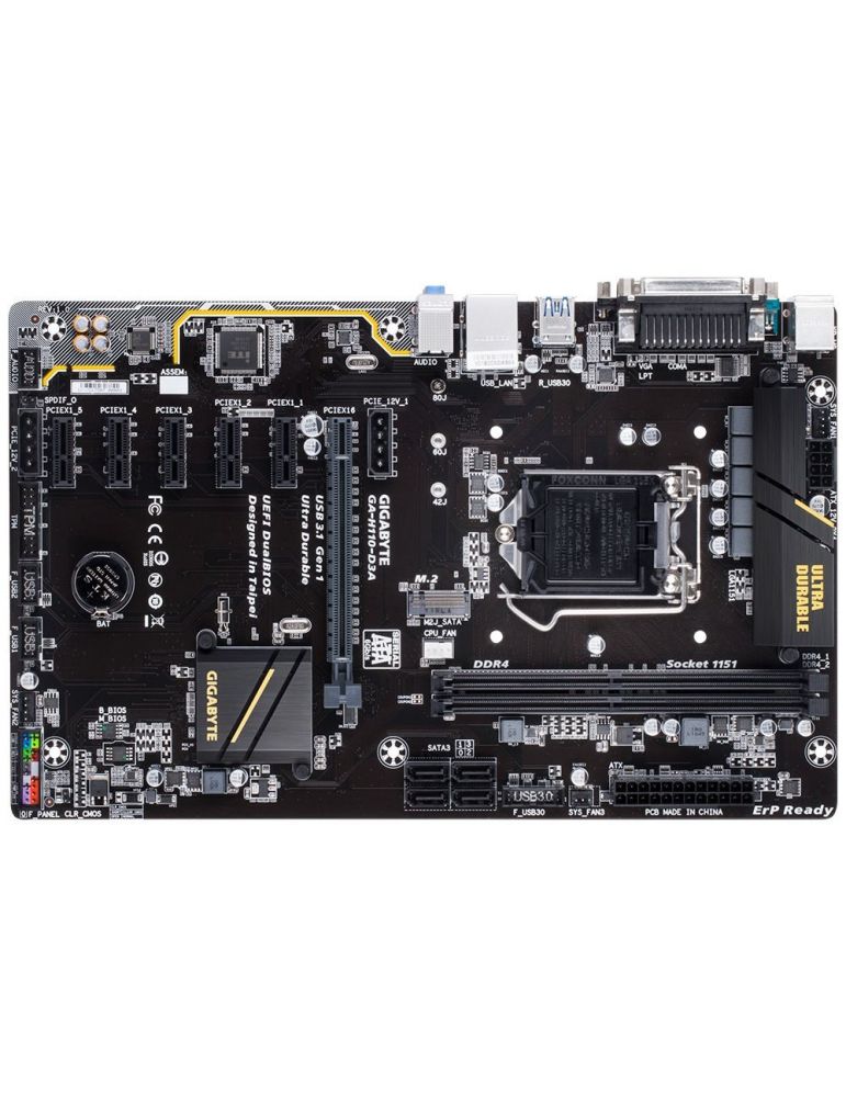 Placa de baza gigabyte ga-h110-d3a skt lga 1151 atx intel h110 2 x ddr4 max. 32 gb 4 x sata 1 x m.2 7.1 ga-h110-d3a