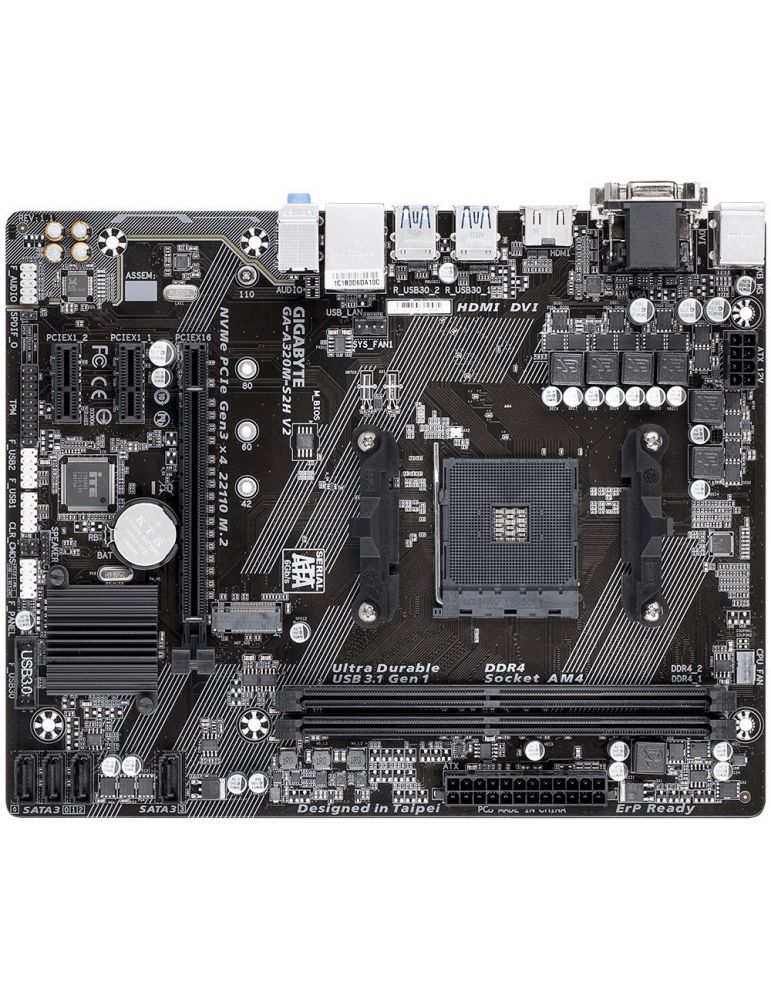Placa de baza gigabyte ga-a320m-s2h v2 skt am4 matx amd b350 2 x ddr4 max. 32 gb 4 x sata 1 x m.2 7.1 ga-a320m-s2h_v2