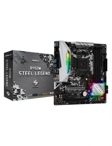 Placa de baza asrock b450m steel legend skt am4 matx amd b450 4 x ddr4 max. 128 gb 4 x sata 2 x m.2 7.1 b450m steel legend Asroc