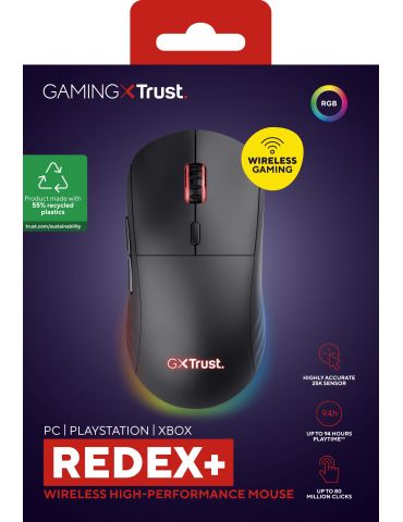 Trust GXT 927 Redex+ mouse-uri Gaming Mâna dreaptă RF Wireless + USB Type-A Cu laser 25600 DPI