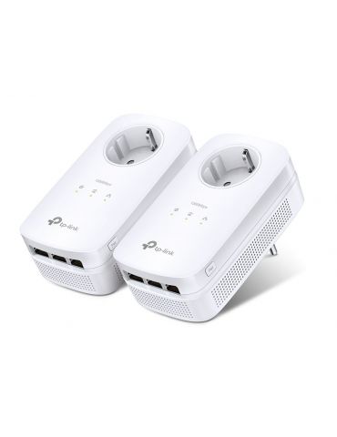 Kit adaptor powerline tp-link tehnologie av2 av1300 pana la 1300mbps 3 porturi gigabit priza ac 2 buc. tl-pa8030p kit (include t - Tik.ro