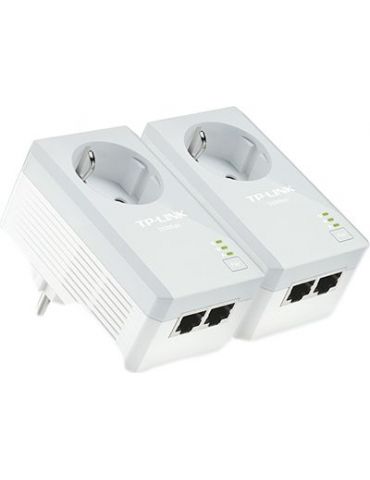 Kit adaptor powerline tp-link tehnologie av  av500 pana la 500mbps 2 porturi 10/100mbps priza ac 2 buc. tl-pa4020pkit (include t - Tik.ro
