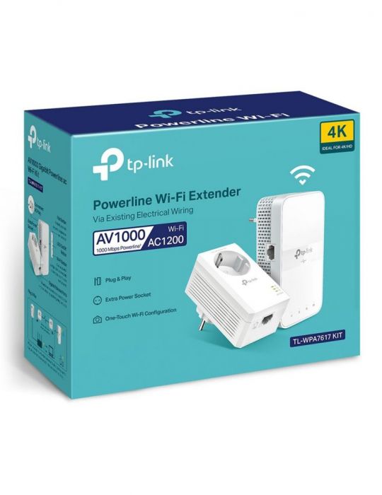 Kit adaptor + amplificator powerline tp-link ac1200 dual band 802.11ac wi-fi gigabit ethernet port tl-wpa7617 kit (include timbr