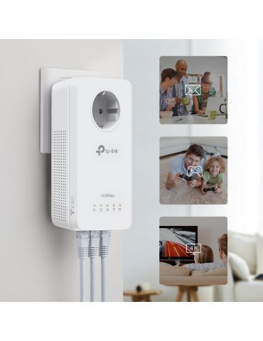 Amplificator powerline tp-link 1300mbps 3 x gigabit lan 1 x sucko dual band ac1200  tl-wpa8631p (include timbru verde 1.5 lei) T