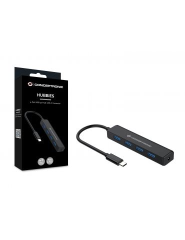 Conceptronic CTC4USB3 hub-uri de interfață USB 3.2 Gen 1 (3.1 Gen 1) Type-C 5000 Mbit s Negru