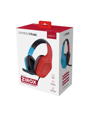 Trust GXT 416S Zirox Căști Prin cablu Bandă de fixare pe cap Gaming Negru, Cyan, Roşu