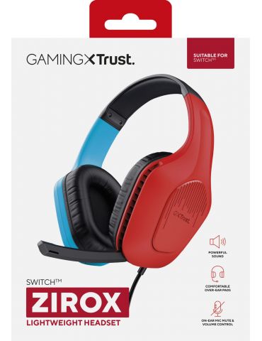 Trust GXT 416S Zirox Căști Prin cablu Bandă de fixare pe cap Gaming Negru, Cyan, Roşu