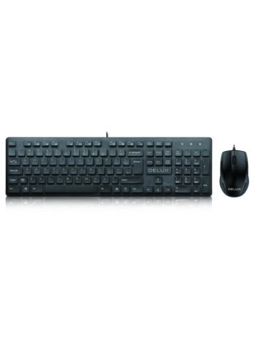 Kit tastatura si mouse delux ka150u+m136bu cu fir 105 taste format standard mouse  3/1 butoane negru ka150ukit (include tv 0.8le - Tik.ro
