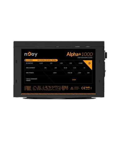 nJoy Alpha+ 1000 unități de alimentare cu curent 1000 W 20+4 pin ATX ATX Negru