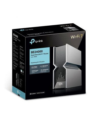TP-Link Archer BE900 router wireless Multi-Gigabit Ethernet Quad-band (2.4 GHz   5 GHz-1   5 GHz-2   6 GHz) Negru, Gri