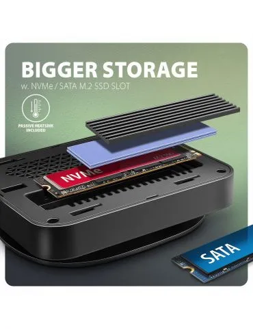 Axagon HMC-UFO USB-C Hub M.2 SATA NVMe 1 Gbit s Ethernet 384 kHz Audio Prin cablu USB 3.2 Gen 2 (3.1 Gen 2) Type-C Negru