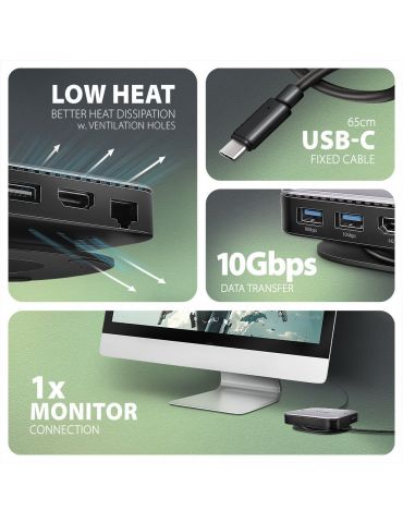 Axagon HMC-UFO USB-C Hub M.2 SATA NVMe 1 Gbit s Ethernet 384 kHz Audio Prin cablu USB 3.2 Gen 2 (3.1 Gen 2) Type-C Negru