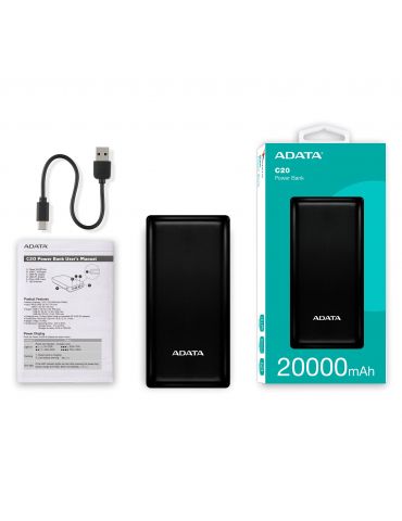 ADATA C20 Polimer Litiu (LiPo) 20000 mAh Negru