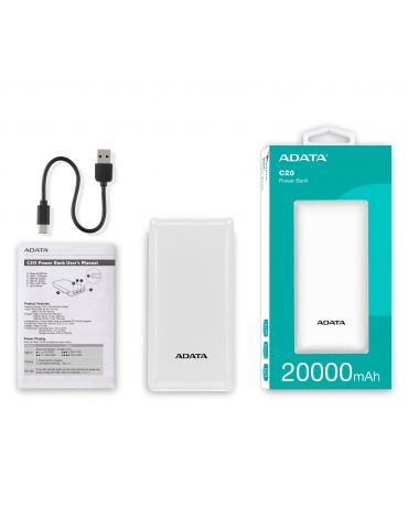 ADATA C20 Polimer Litiu (LiPo) 20000 mAh Alb