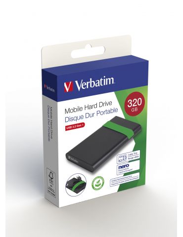 Verbatim 53110 hard-disk-uri externe 320 Giga Bites 5400 RPM 2.5" Micro-USB B 2.0 3.2 Gen 1 (3.1 Gen 1) Negru, Verde