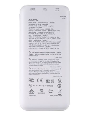 ADATA C100 Polimer Litiu (LiPo) 10000 mAh Alb