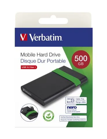 Verbatim 53111 hard-disk-uri externe 512 Giga Bites 5400 RPM 2.5" Micro-USB B 2.0 3.2 Gen 1 (3.1 Gen 1) Negru, Verde