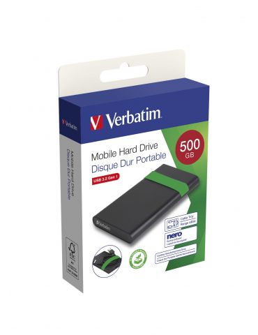Verbatim 53111 hard-disk-uri externe 512 Giga Bites 5400 RPM 2.5" Micro-USB B 2.0 3.2 Gen 1 (3.1 Gen 1) Negru, Verde