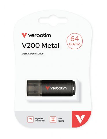 Verbatim V200 Metal USB Drive 64GB memorii flash USB 64 Giga Bites USB Tip-A 3.2 Gen 1 (3.1 Gen 1) Negru