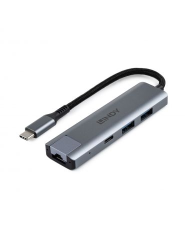 Lindy 43422 hub-uri de interfață USB 3.2 Gen 2 (3.1 Gen 2) Type-C 10000 Mbit s Gri