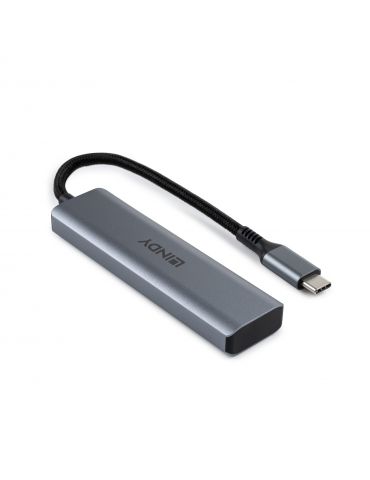 Lindy 43414 hub-uri de interfață USB 3.2 Gen 2 (3.1 Gen 2) Type-C 10000 Mbit s Gri